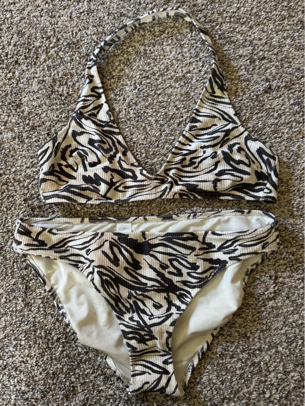 aerie Cream and Black zebra Halter Bikini
